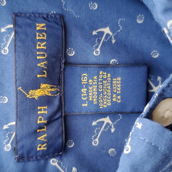 Ralph Lauren Blue Anchor Print Button Down Long Sleeve Shirt Size Large - Picture 5 of 5